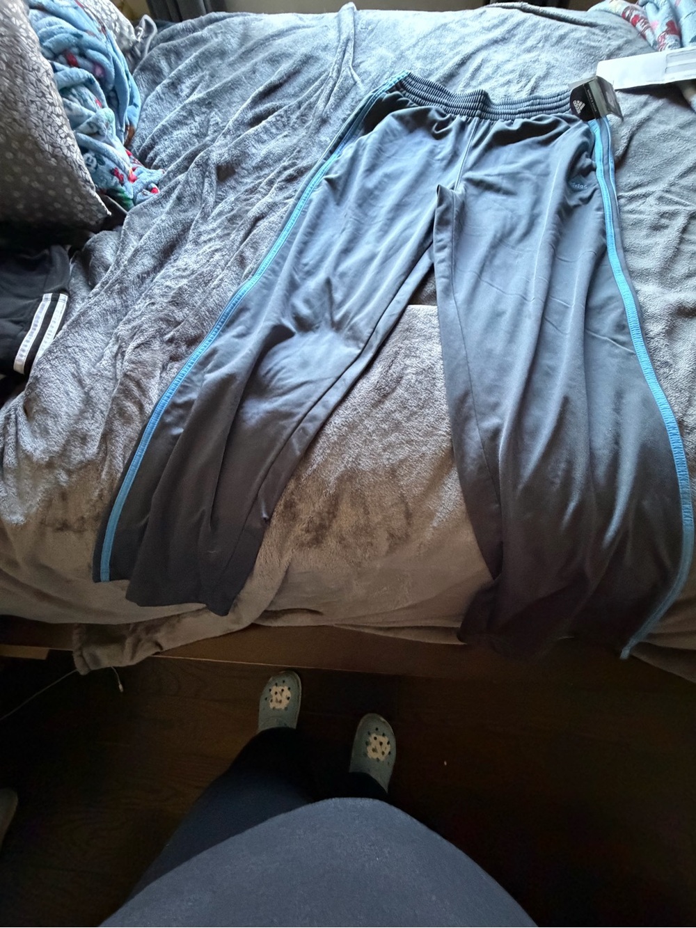 adidas Women's Black Track Pants Grey with Light Blue Side Stripes